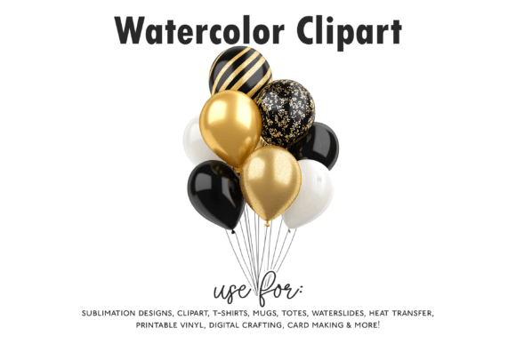 Download Black Gold &amp; White Balloon Clipart - Premium Bundle