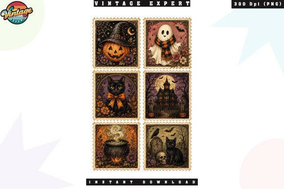 Download Vintage Halloween Stamp Collection PNG - Stamp collection Collection