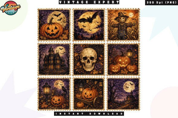 Download Vintage Halloween Stamp Collection PNG - Stamp collection Collection