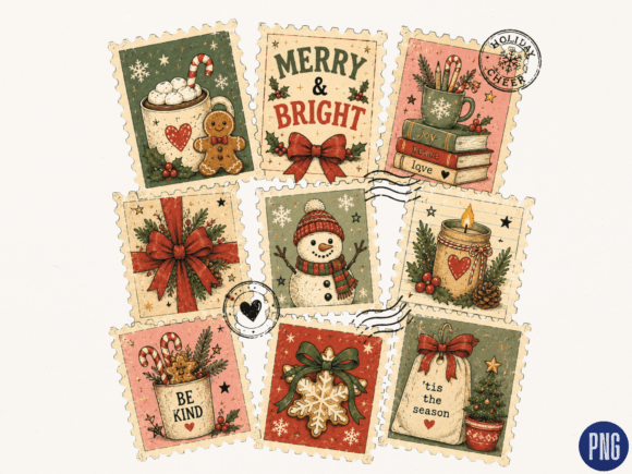 Download Christmas Stamp Collection PNG, Vintage - Stamp collection Collection