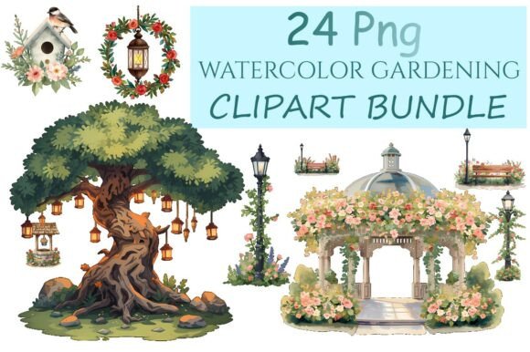 Download Watercolor Garden Scene Clipart Bundle - Garden scene Collection