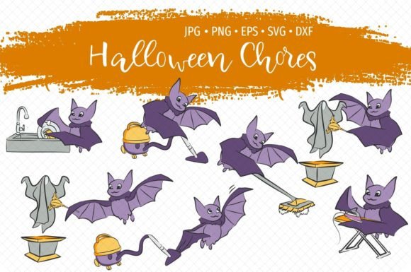 Download Halloween Bats Doing Chores Bundle - Chores Collection