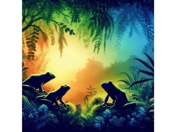 Download Oil-painted Frogs in a Lush Garden Scene - Garden scene Collection