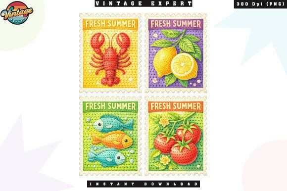 Download Summer Food Postage Stamp Collection PNG - Stamp collection Collection