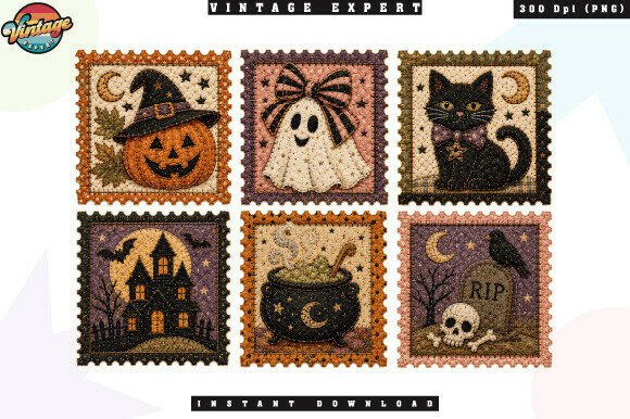 Download Halloween Patchwork Stamp Collection PNG - Stamp collection Collection