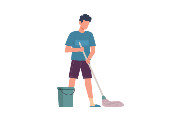 Download Men Doing Chores. Male Character Washes - Chores Collection